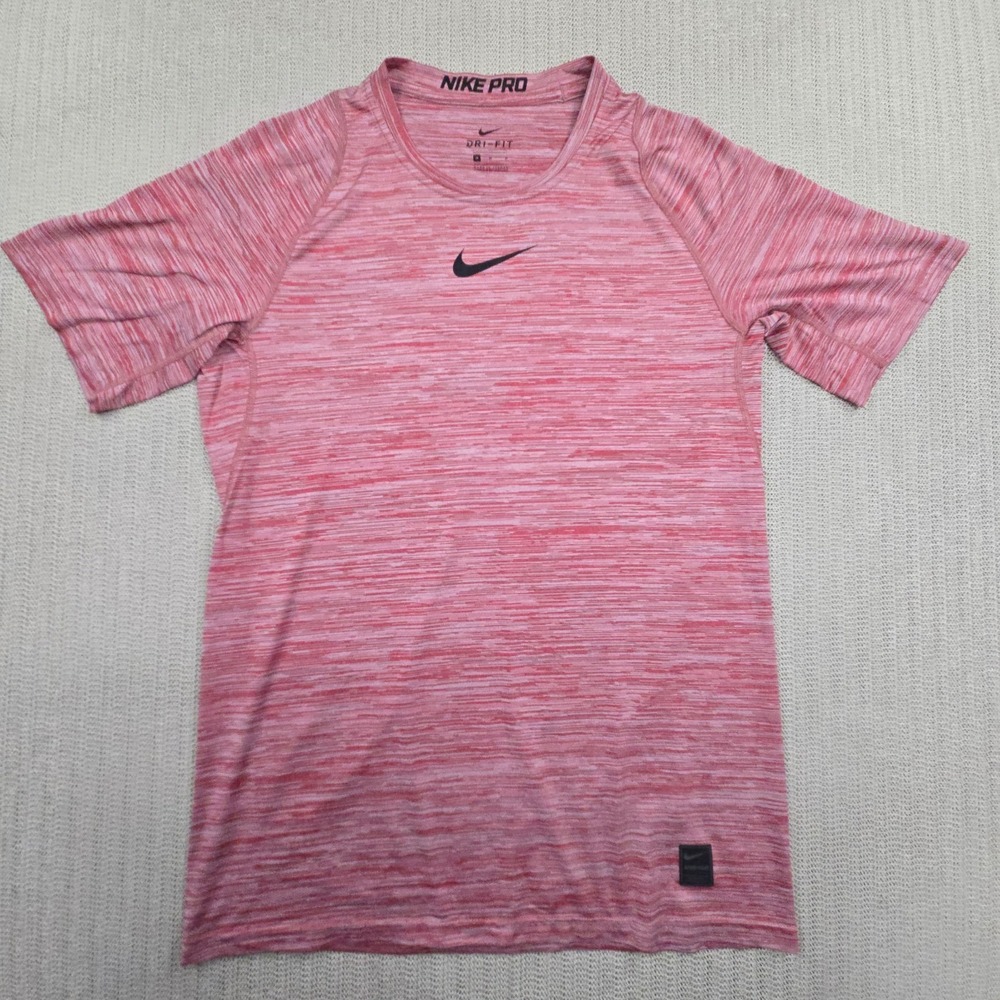 Nike Pro Training Shirt Mens Medium Red Pink Dri-FIT Short Sleeve Athletic Top